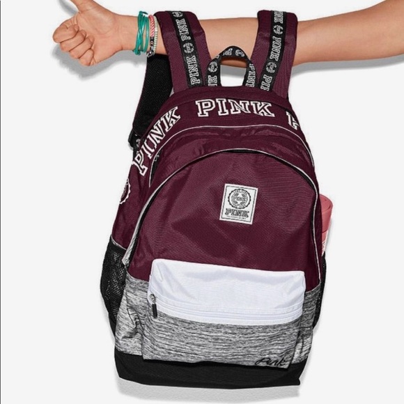 PINK Victoria's Secret Handbags - VS PINK Maroon & Grey Campus Backpack